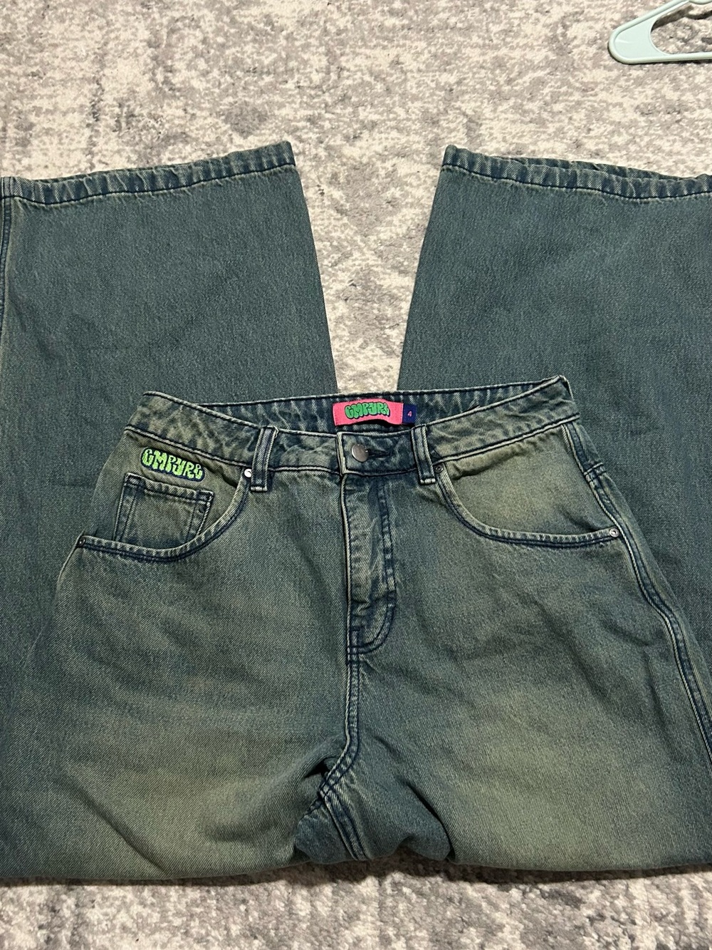 Zumiez Olive Green Boot Cut Jeans with Branded Patch